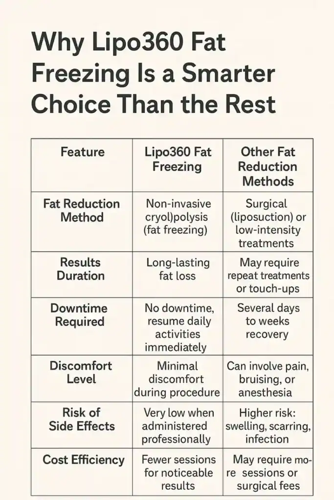 Is it possible to permanently freeze fat cells? 2 Table showing benefits of fat freezing to remove fat cells Leigh-on-Sea from Lipo 360
